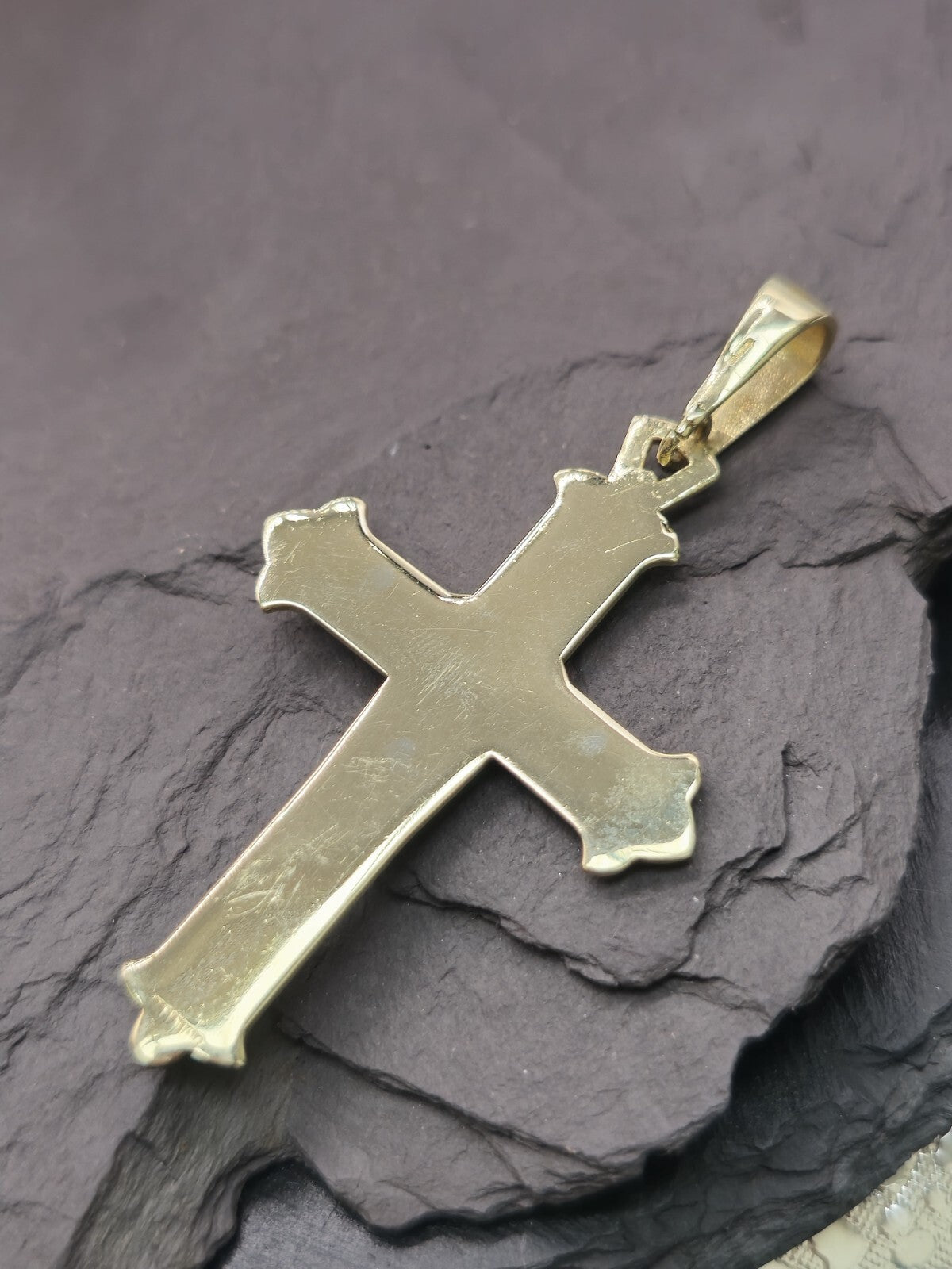 Lovely New Solid 9ct Yellow Gold Cross with Jesus Pendant 55x30mm Matt Finish