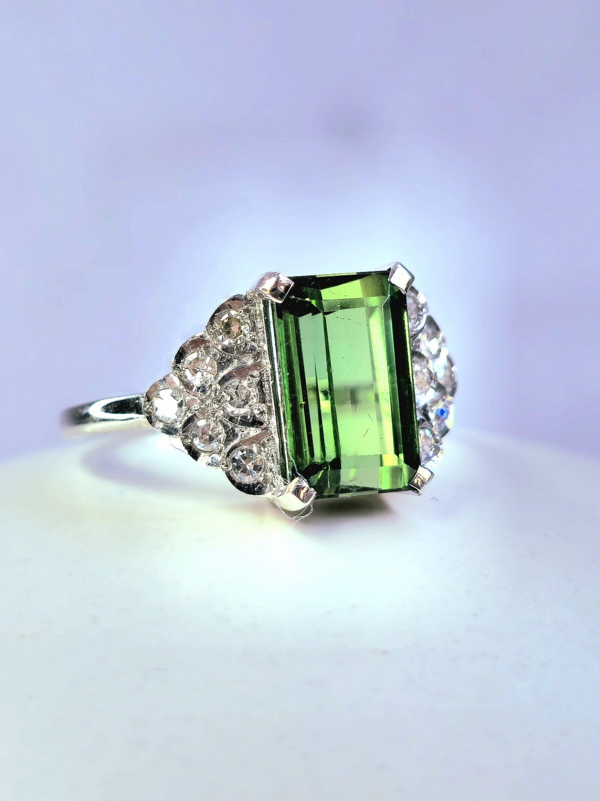 Stunning 18ct White Gold Tourmaline/Diamond Dress Ring Cocktail size R Hallmark