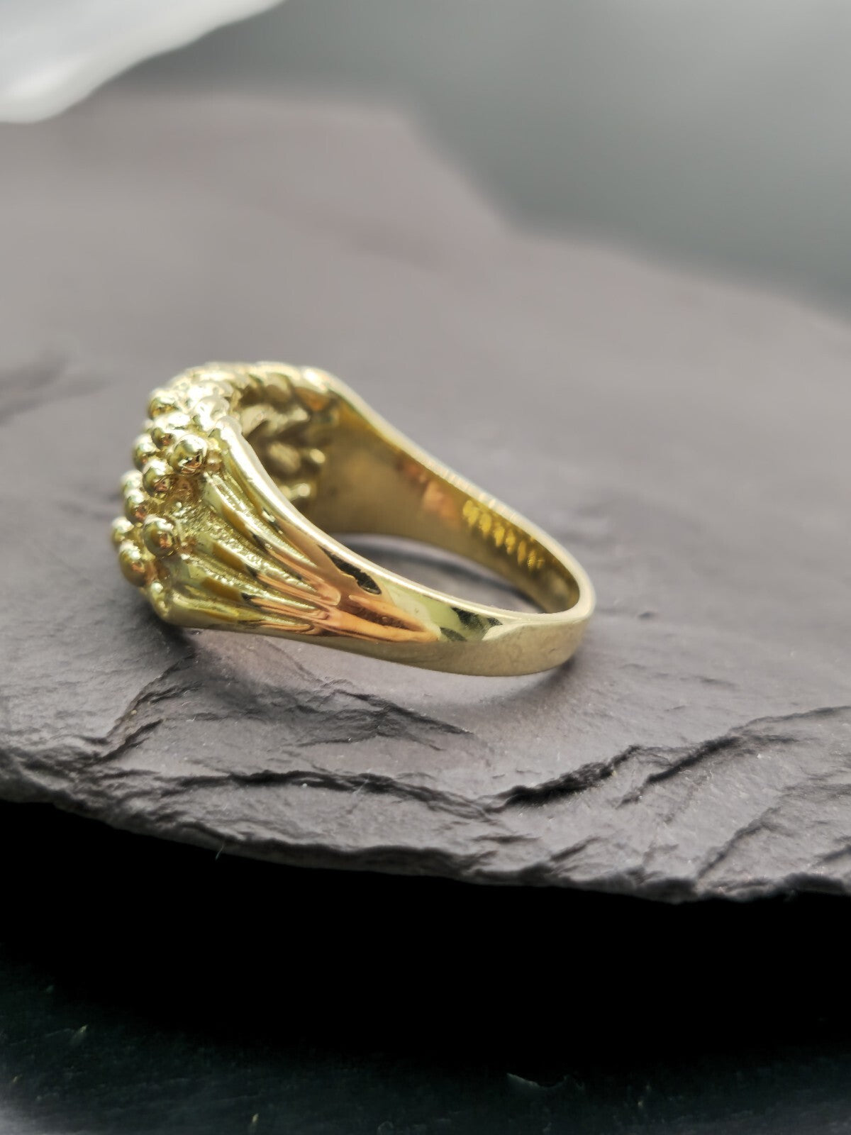 New Solid 9ct Yellow Gold Men's Signet Keeper Ring size: S+ Hallmarked Four Row
