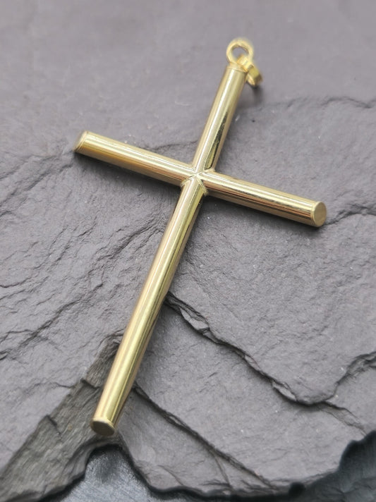 New Solid 9ct Yellow Gold Plain Cross Simple Pendant 55mm x 30mm Hallmarked