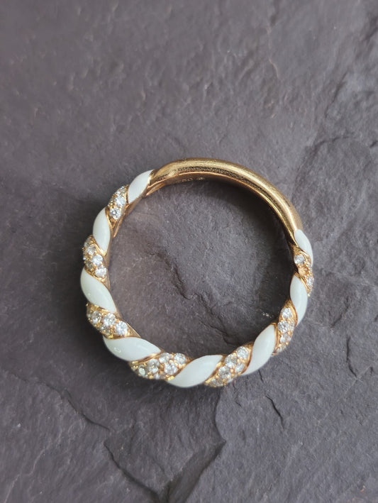 Solid 18ct Rose Gold Diamond and White Ceramic Eternity Ring Wedding Band size N