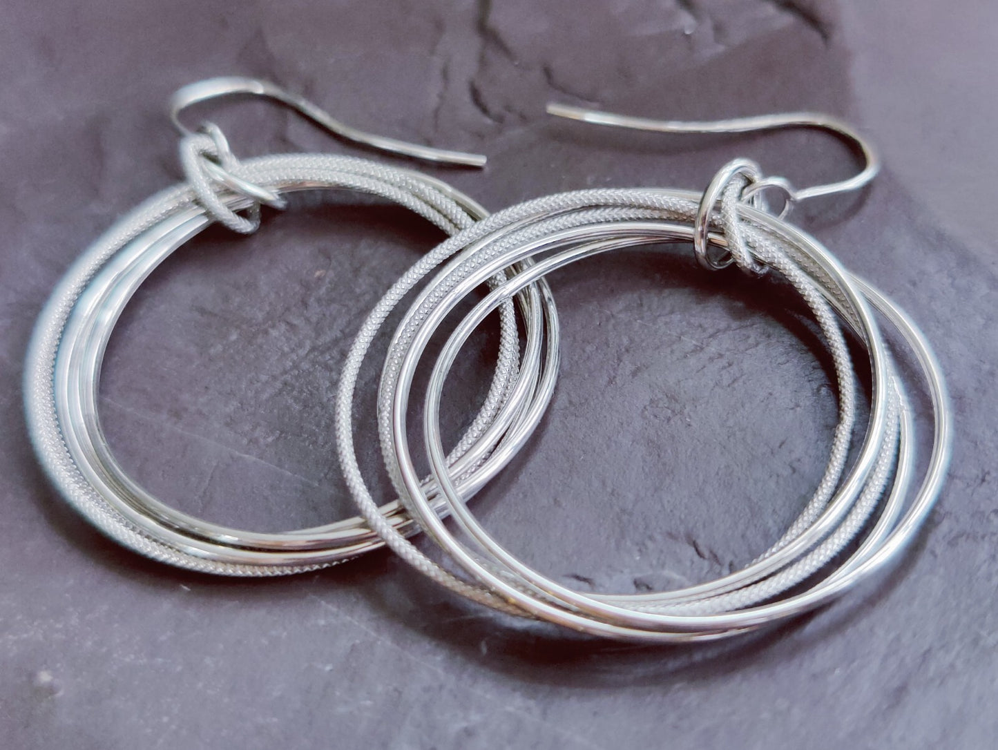 NEW 9ct White Gold Solid Drop Dangling Earrings Circles Hallmarked Hook