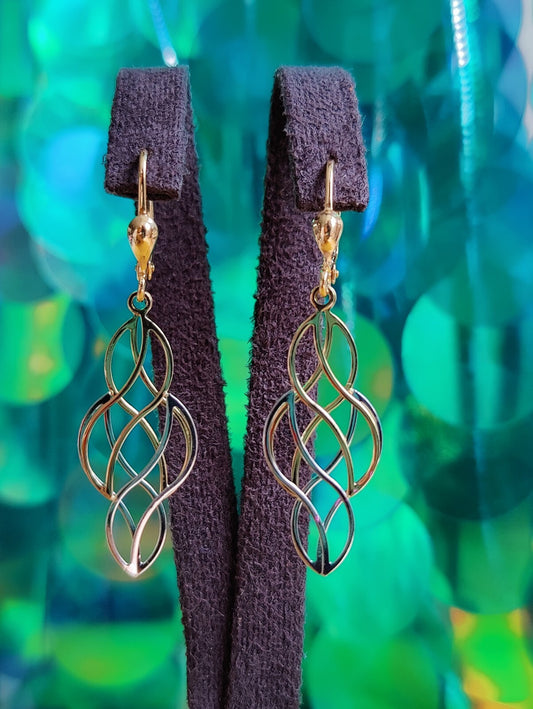 New Drop Dangly Earrings 9ct Yellow Gold Leverback Hallmarked Decorative Pattern