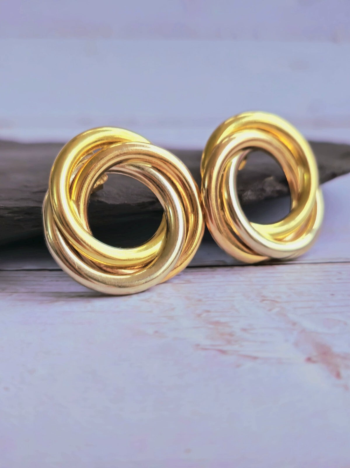 18ct Solid Yellow Gold Twisted Earrings Stud Knot Trinity Studs 28mm 7.6grams