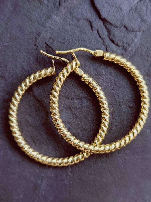 NEW 9ct Solid Yellow Gold Hoop Earrings Creole 30mm Hoops
