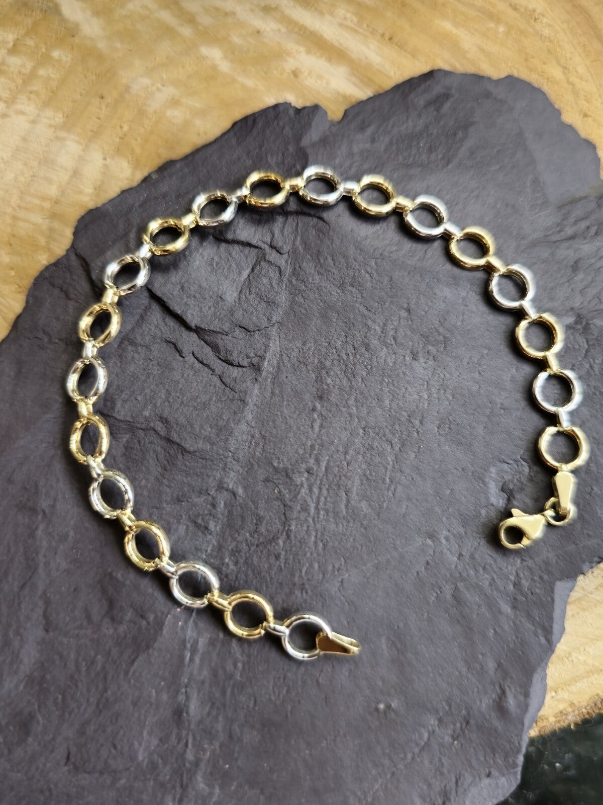 New Solid 9ct Yellow/White Gold Round Circles Chain BRACELET 7.5inc/19cm