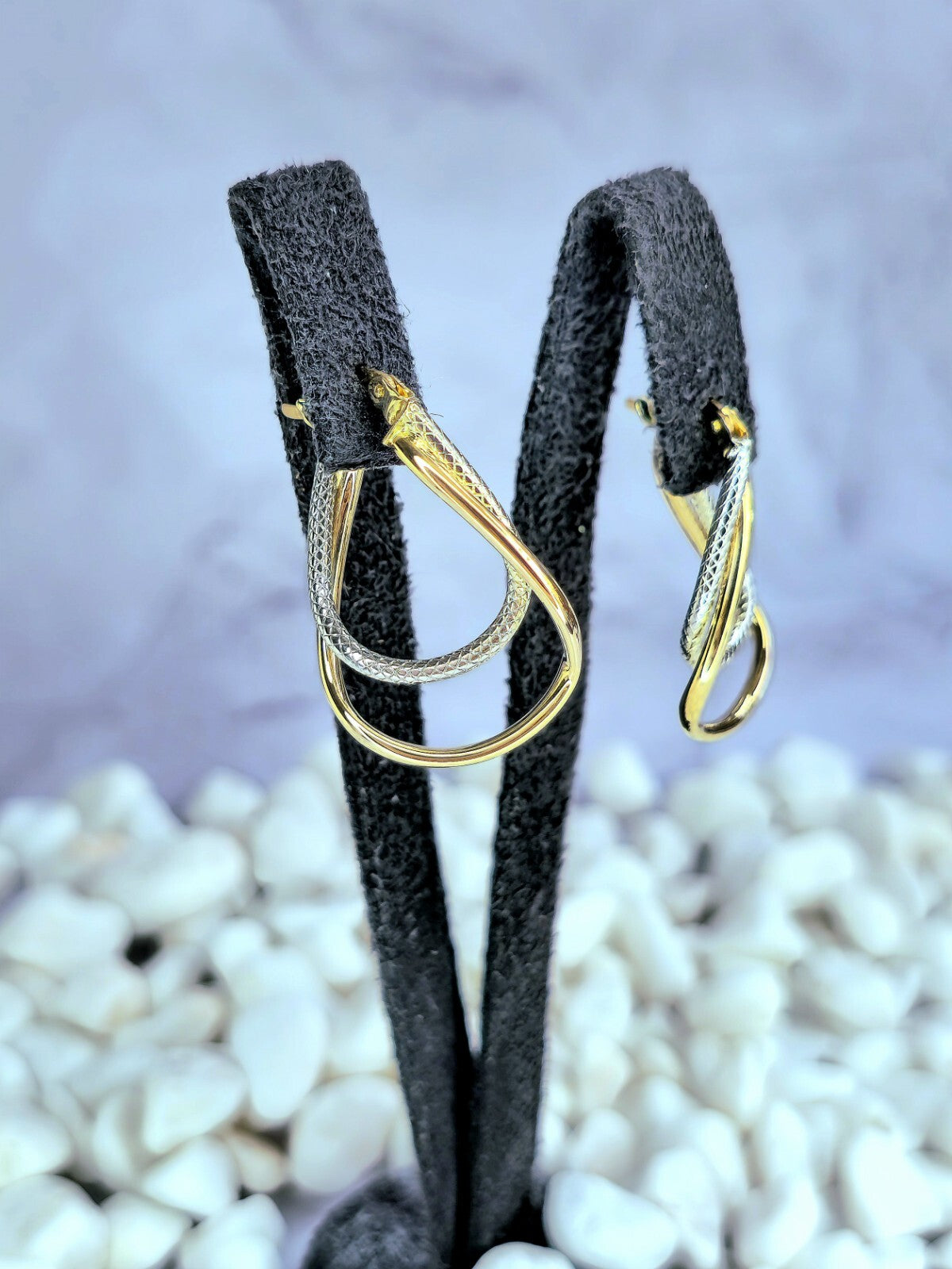 New 9ct Solid Yellow/White Gold Double Twisted Hoop Earrings Creole Hoops 25mm