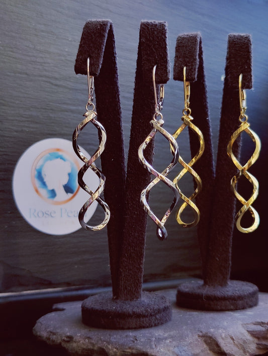 Solid 9ct Yellow Gold Twist Drop Earrings Leverback Clasp Hallmarked 375 Lovely