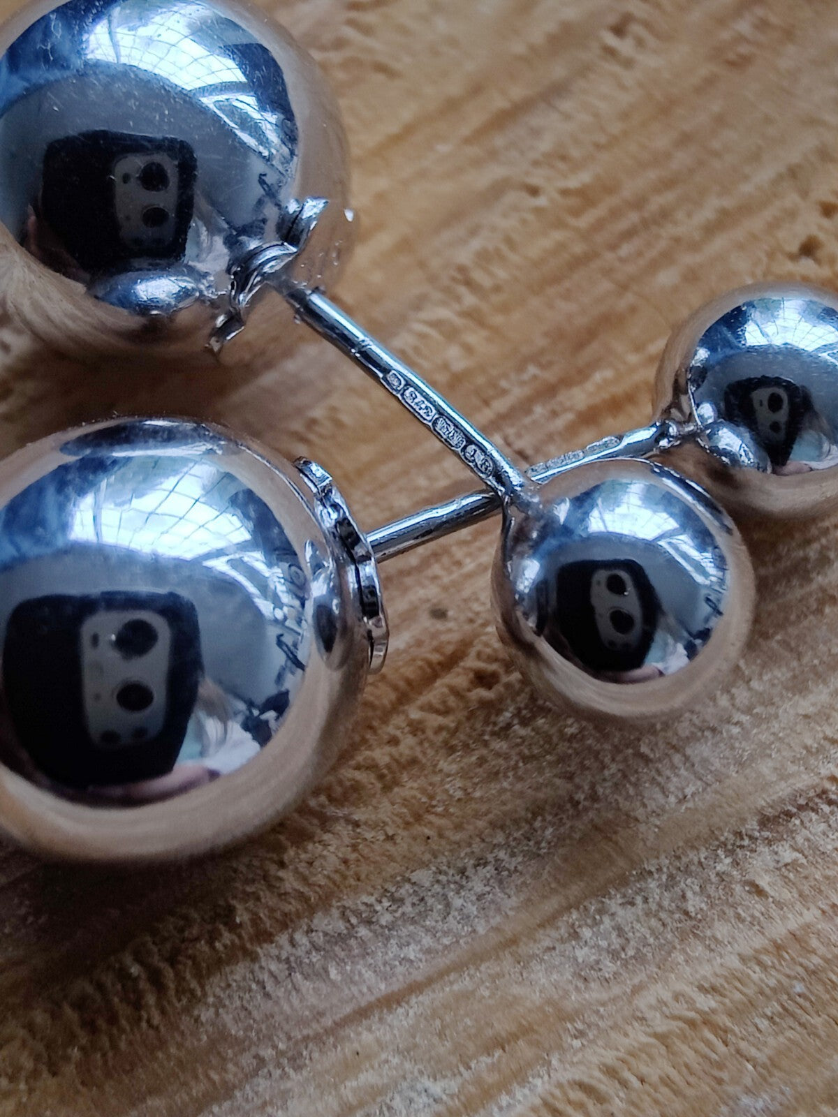 New Double Ball Reversible 9K White Gold Stud Earrings 6-10mm Hallmarked
