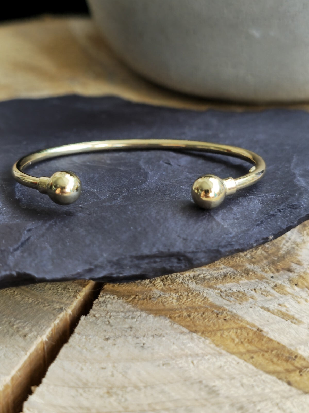 New 9k Yellow Gold TORQUE BANGLE Kids Baby TORQ BALL Open Split BRACELET Small