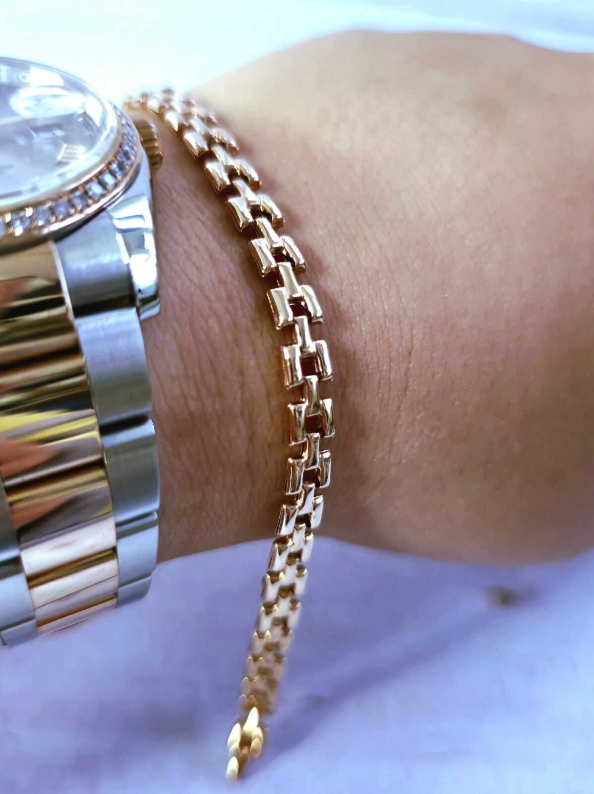New Solid 9ct Rose Gold Brick link Bracelet Watch link Unisex 5mm Wide 7.5''