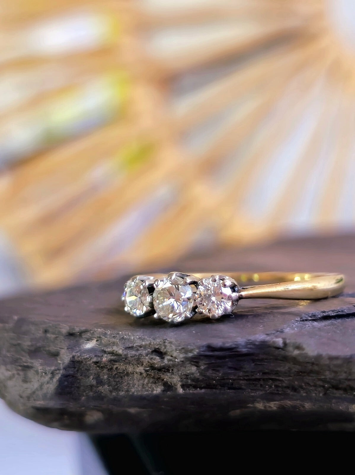 Solid 18ct Yellow Gold & Platinum Trilogy 0.40ct Diamond Ring, H, VS1-VS2 Size M