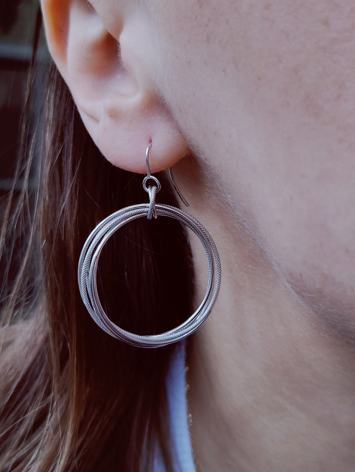 NEW 9ct White Gold Solid Drop Dangling Earrings Circles Hallmarked Hook