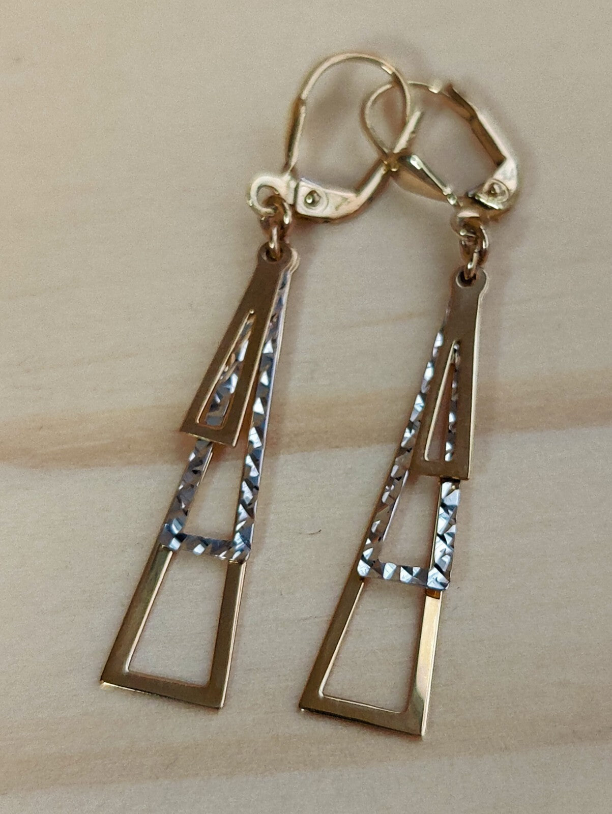 NEW 9ct Yellow/White Gold Drop Dangly Earrings Leverback Hallmarked