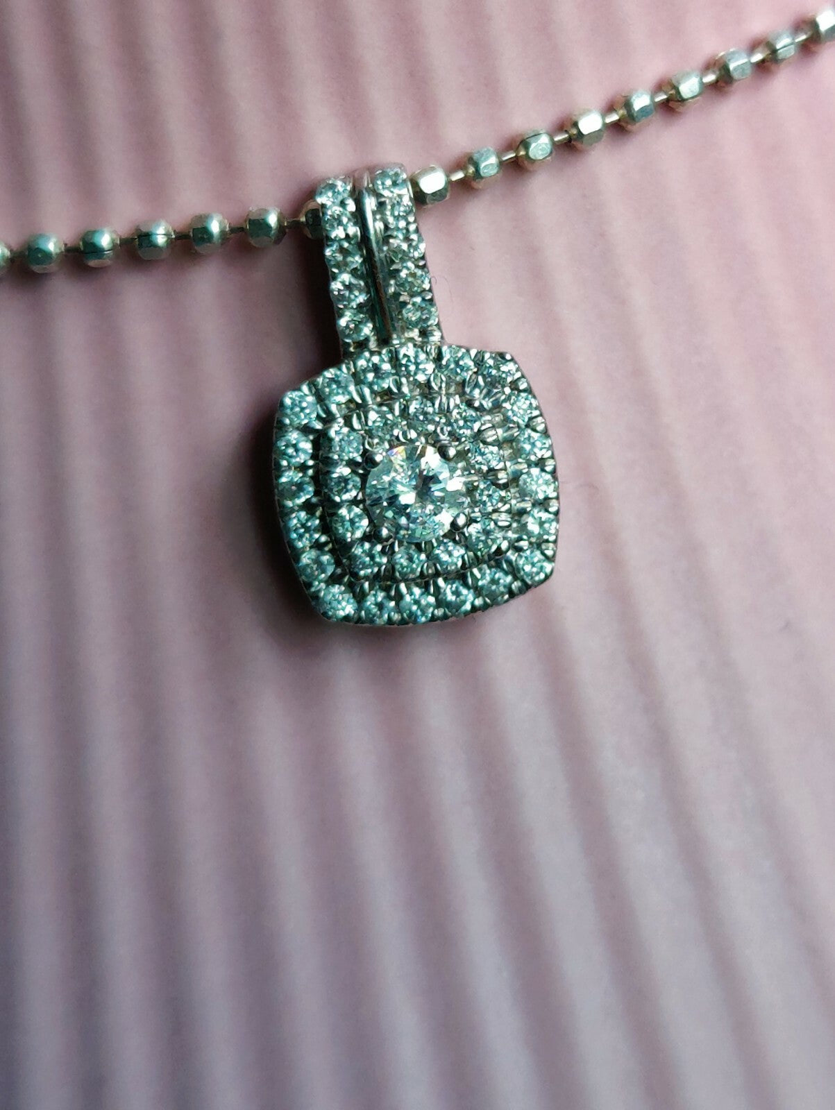 9ct White Gold, 0.5ct Brilliant Cut Diamond Halo Pendant Square Shape