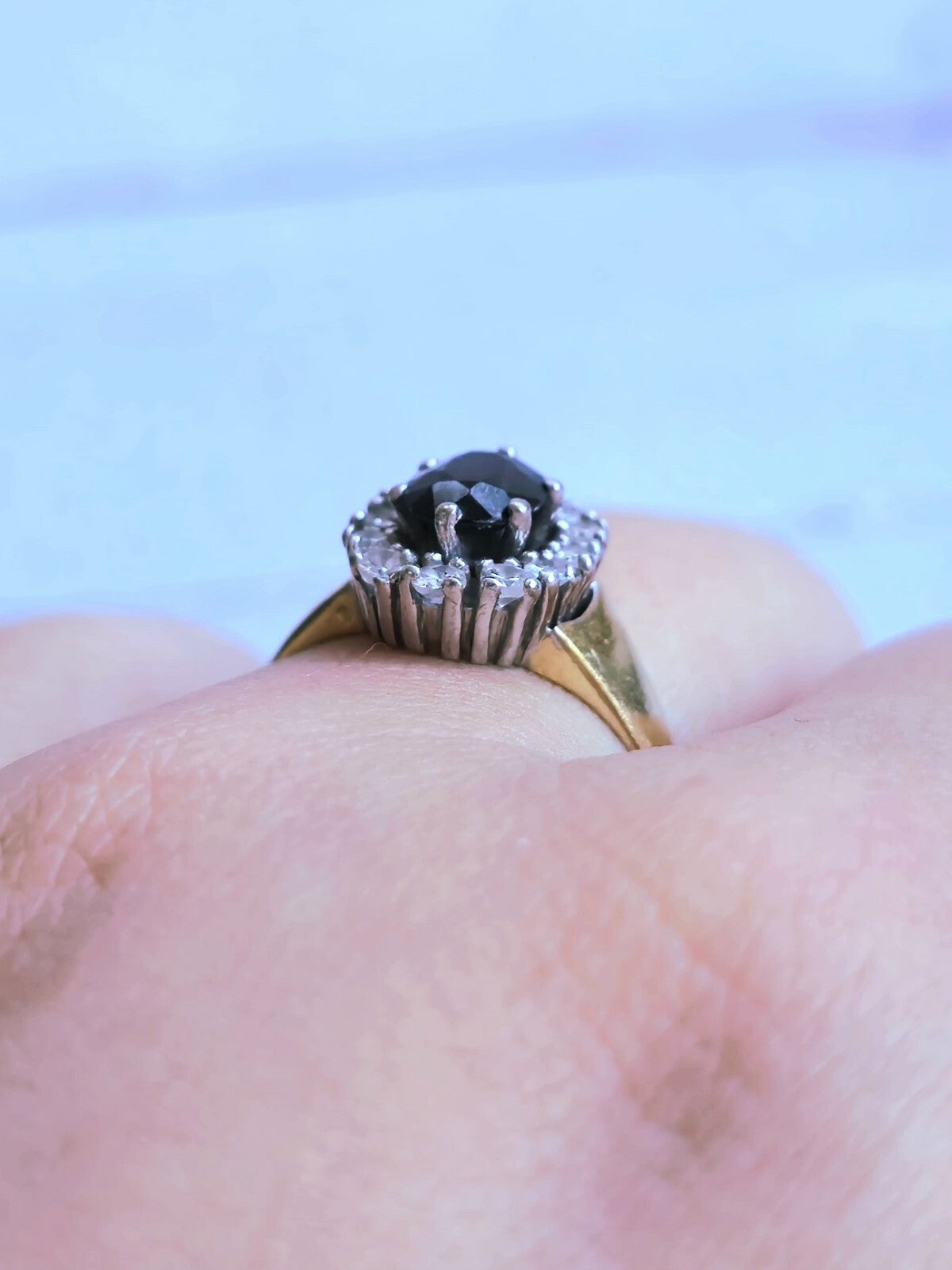 18ct Yellow Gold Sapphire/Diamond Ring Engagement Cocktail Diana Style size P+