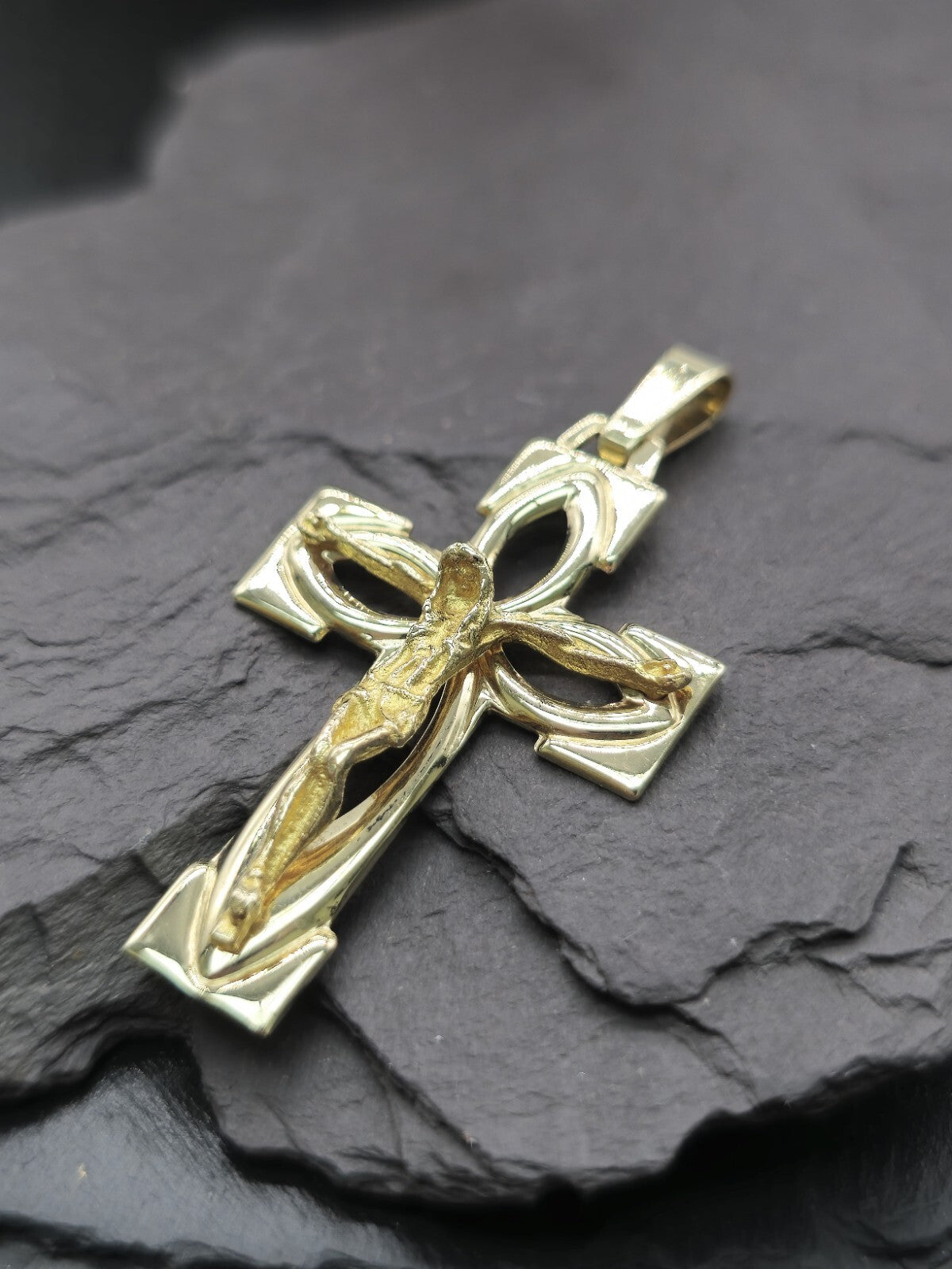 New Solid 9ct Yellow Gold Square Cross with Jesus Pendant 45mm x 25mm Hallmarked