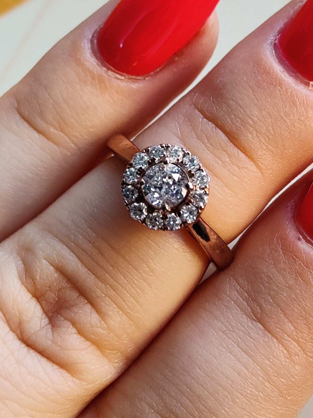 Certified 18ct Rose Gold 0.5ct Diamond Cluster Engagement Ring Flower Size J