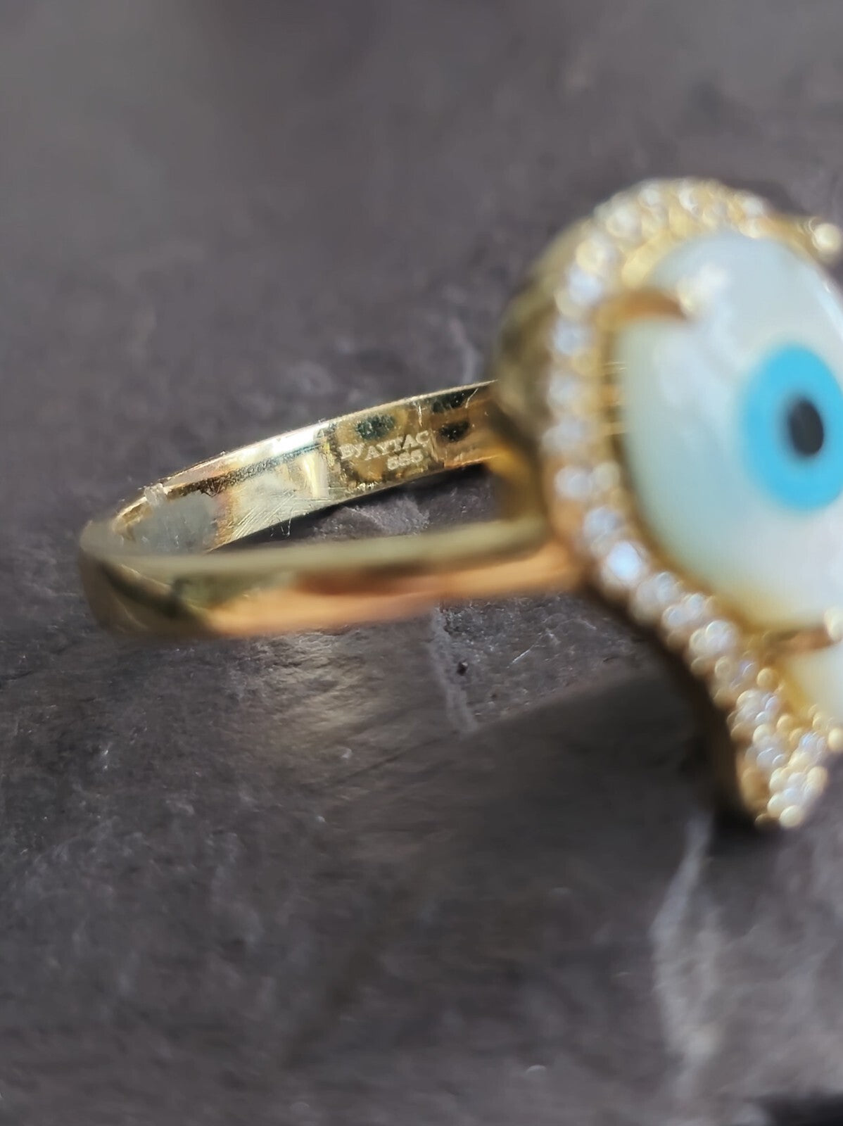 14k Yellow Gold Evil Eye Set of Ring and Earrings English Clasp