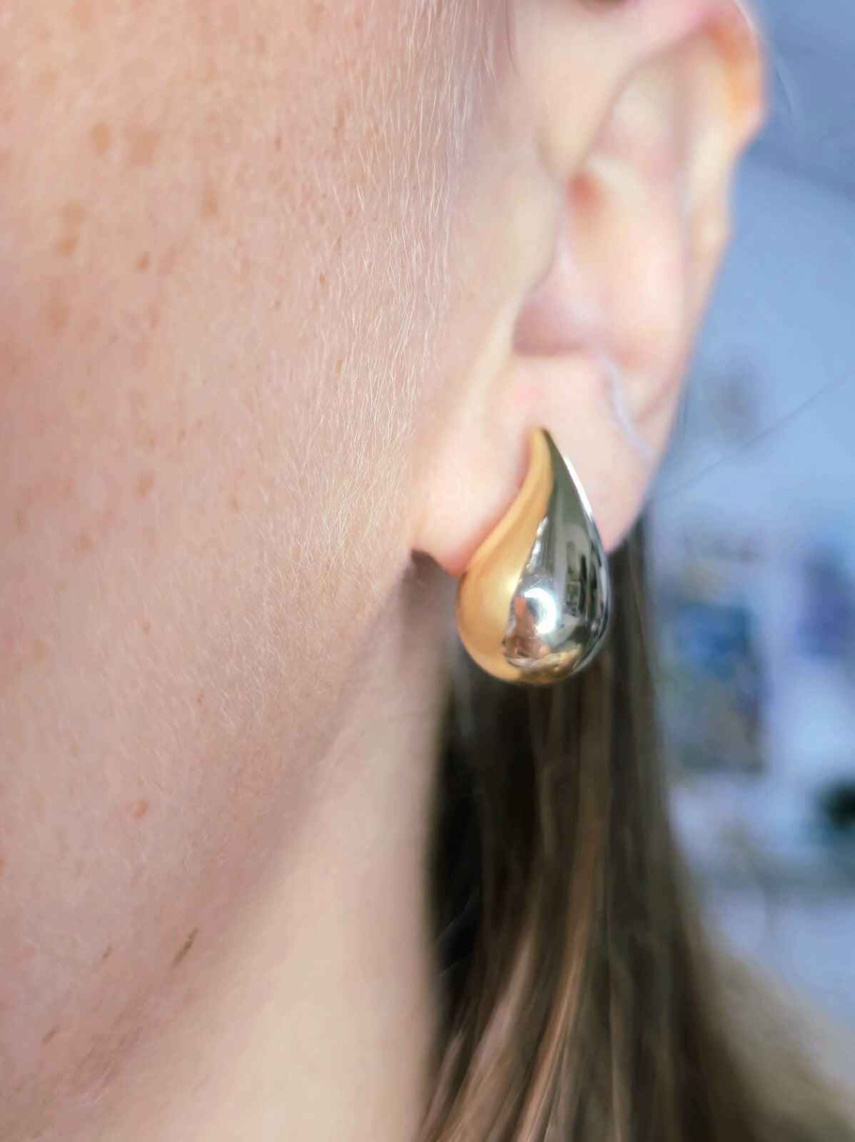 New 9k Yellow Gold Trendy Big Thick Waterdrop Tear Drop Earrings Bottega Chunky