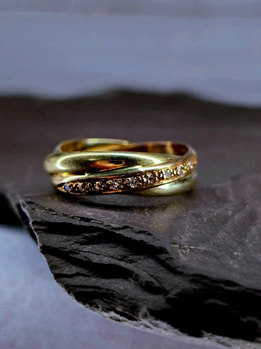 Solid 9ct Yellow Gold Half Eternity Ring Wedding Band Trinity Ring C/Z Size Q