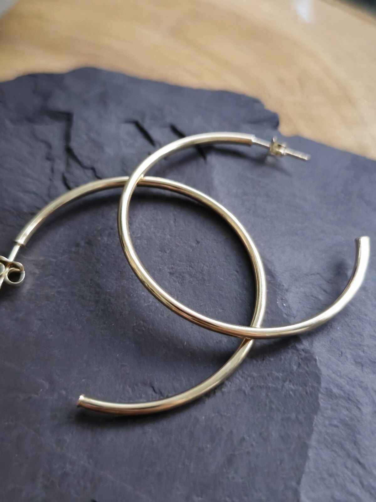 New 9ct Solid Yellow Gold Hoop Earrings Open End Hoops 43mm Butterfly