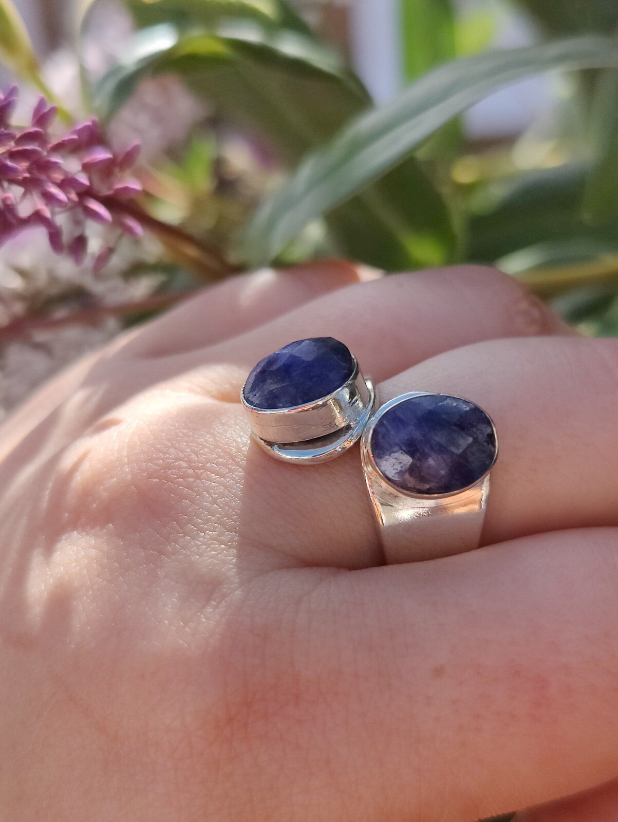 Amazing Lapis Lazuli Ring 925 Sterling Silver Two Stones Twisted Band size R-S