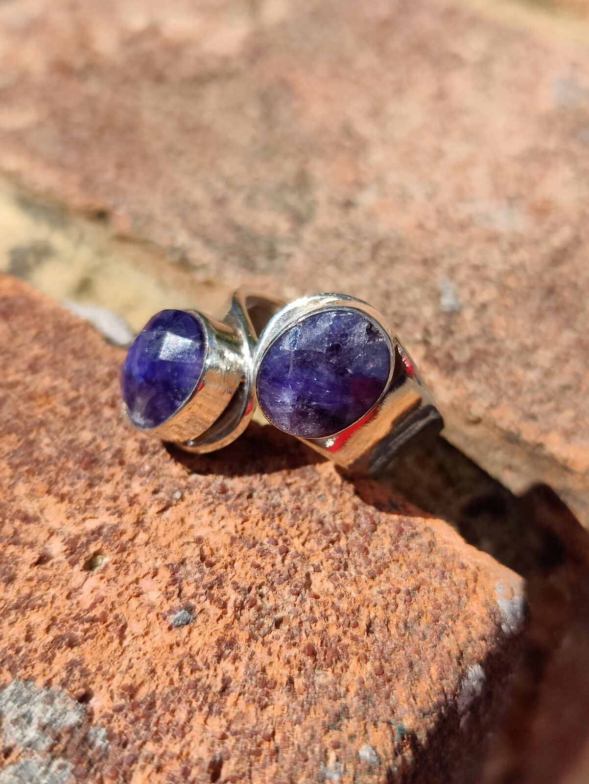 Amazing Lapis Lazuli Ring 925 Sterling Silver Two Stones Twisted Band size R-S