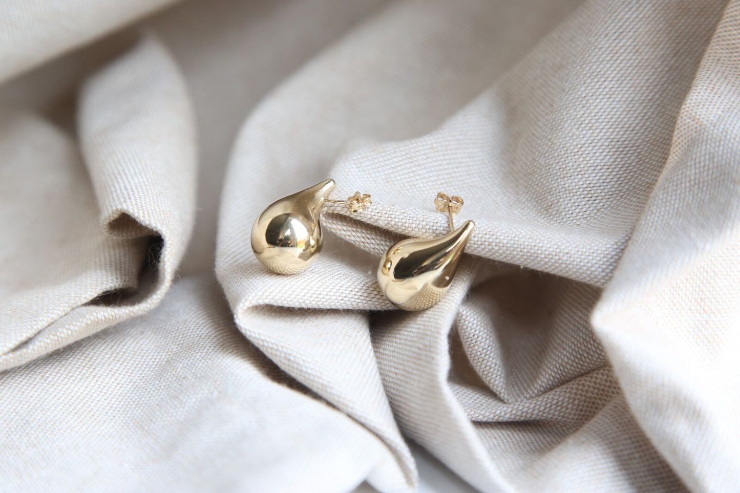 New 9k Yellow Gold Trendy Big Thick Waterdrop Tear Drop Earrings Bottegac 25mm