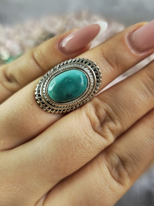 Vintage Like Sterling Silver Dress Cocktail Ring with Cabochon Turquoise size N+