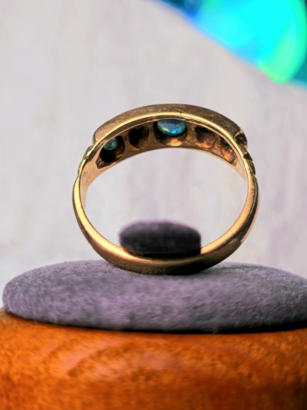 9ct Yellow Gold Sapphire/Diamond Ring Vintage Band size L+ 3.2g Hallmarked