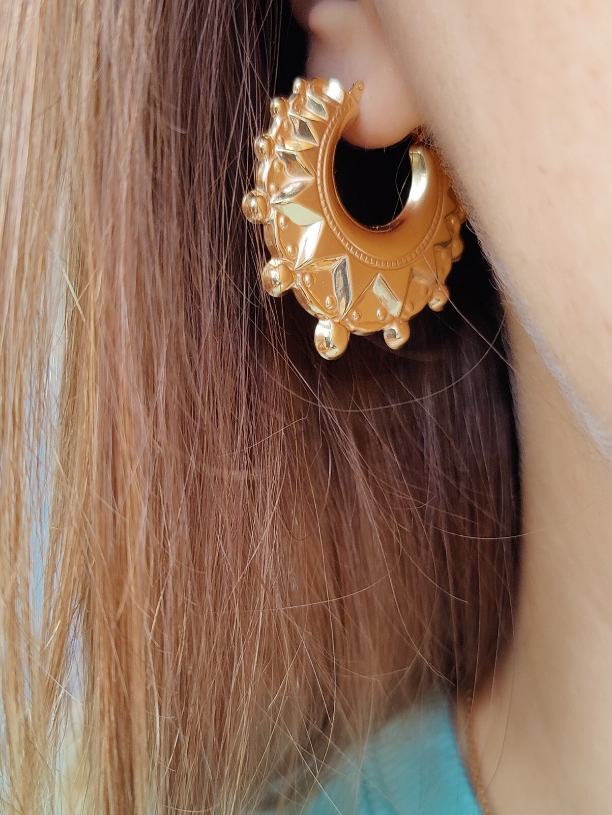 New 9ct Real Yellow Gold 4.5g CHUNKY ROUND CREOLE HOOP EARRINGS Vintage Looking