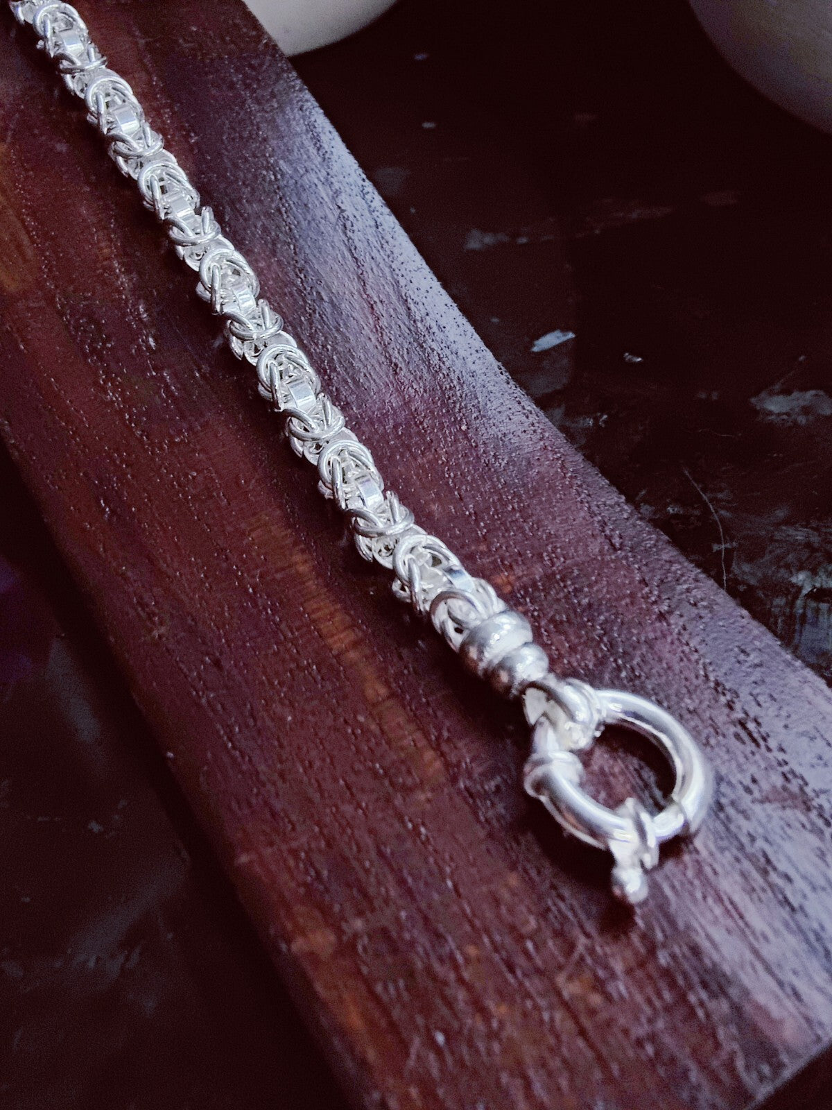 925 Sterling Silver Chunky Heavy Chain Bracelet 19grams Round Byzantine 6mm