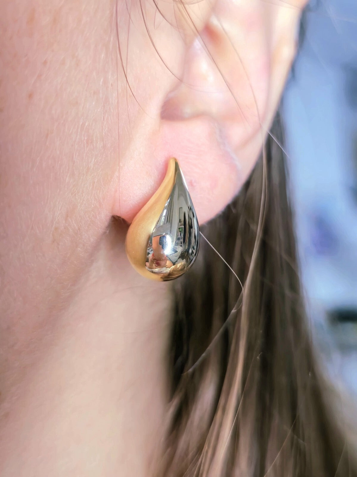 New 9k Yellow Gold Trendy Big Thick Waterdrop Tear Drop Earrings Bottega Chunky