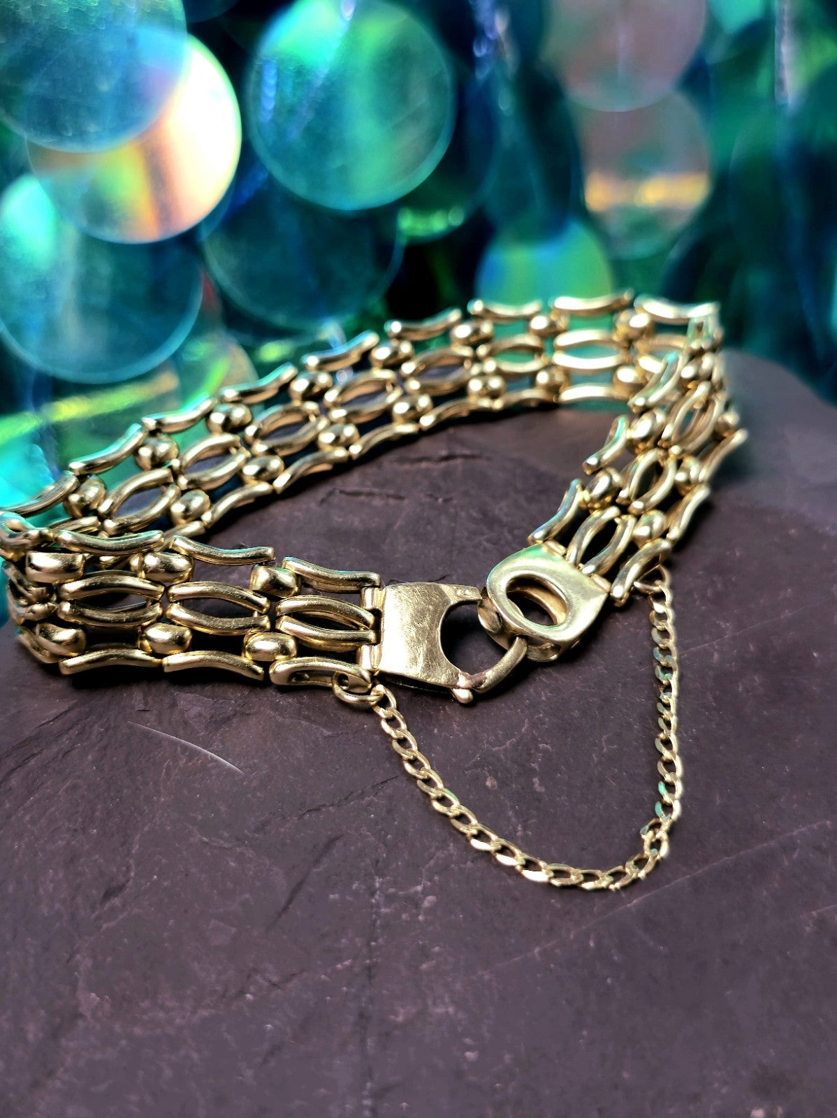 Solid 9ct Yellow Gold Gate Mesh Bracelet Heavy Chunky 20grams Unisex 12mm Wide