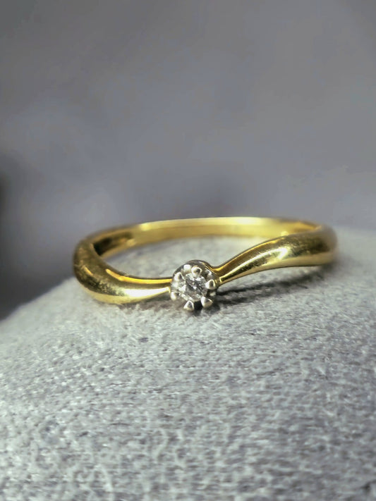 14k Yellow Gold Diamond Engagement Ring Wave Design 2mm size: M+ D: 0.015ct Wavy