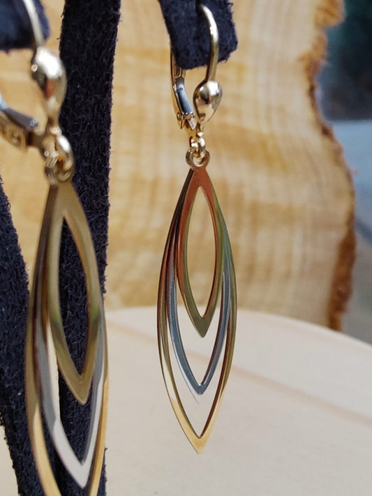 NEW Solid Drop Dangling Earrings 9ct Yellow Gold Leverback Hallmarked Leaf