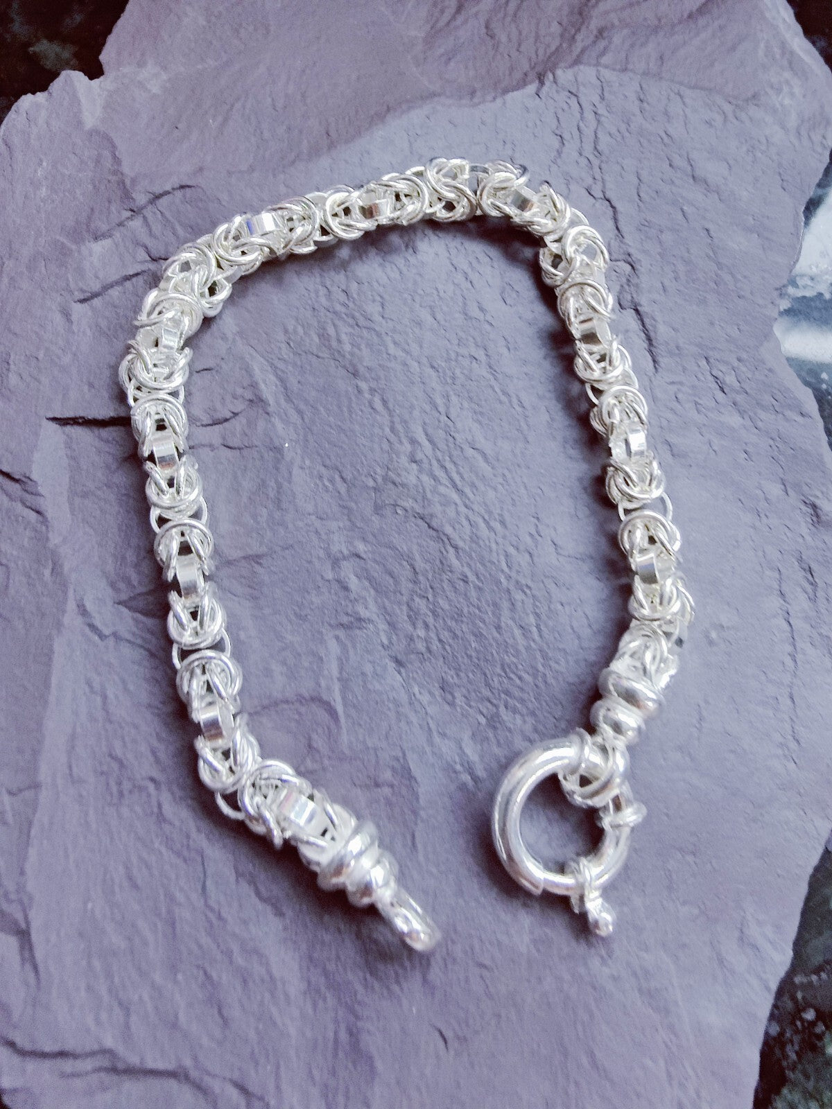 925 Sterling Silver Chunky Heavy Chain Bracelet 19grams Round Byzantine 6mm
