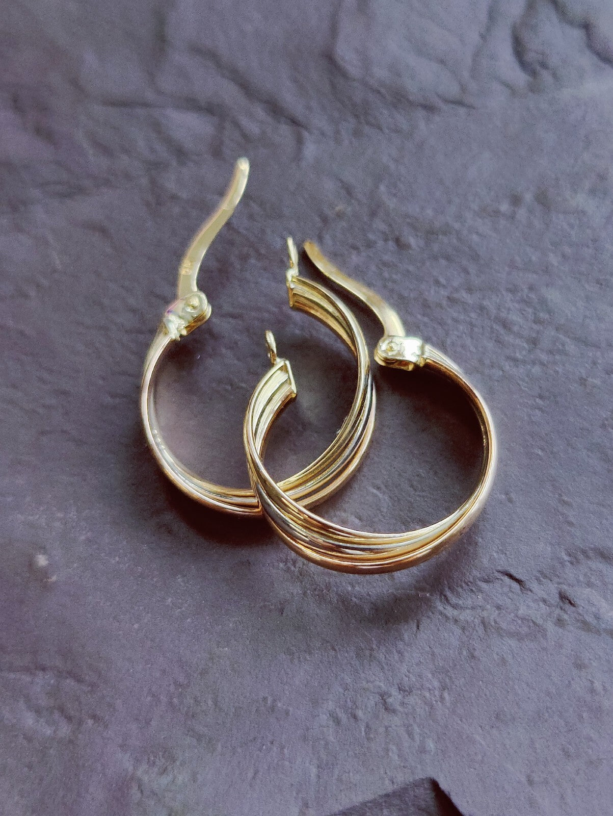 9ct Solid Multicolour Gold Hoop Earrings Gold. Hoops 17mm Small Gold Hoops