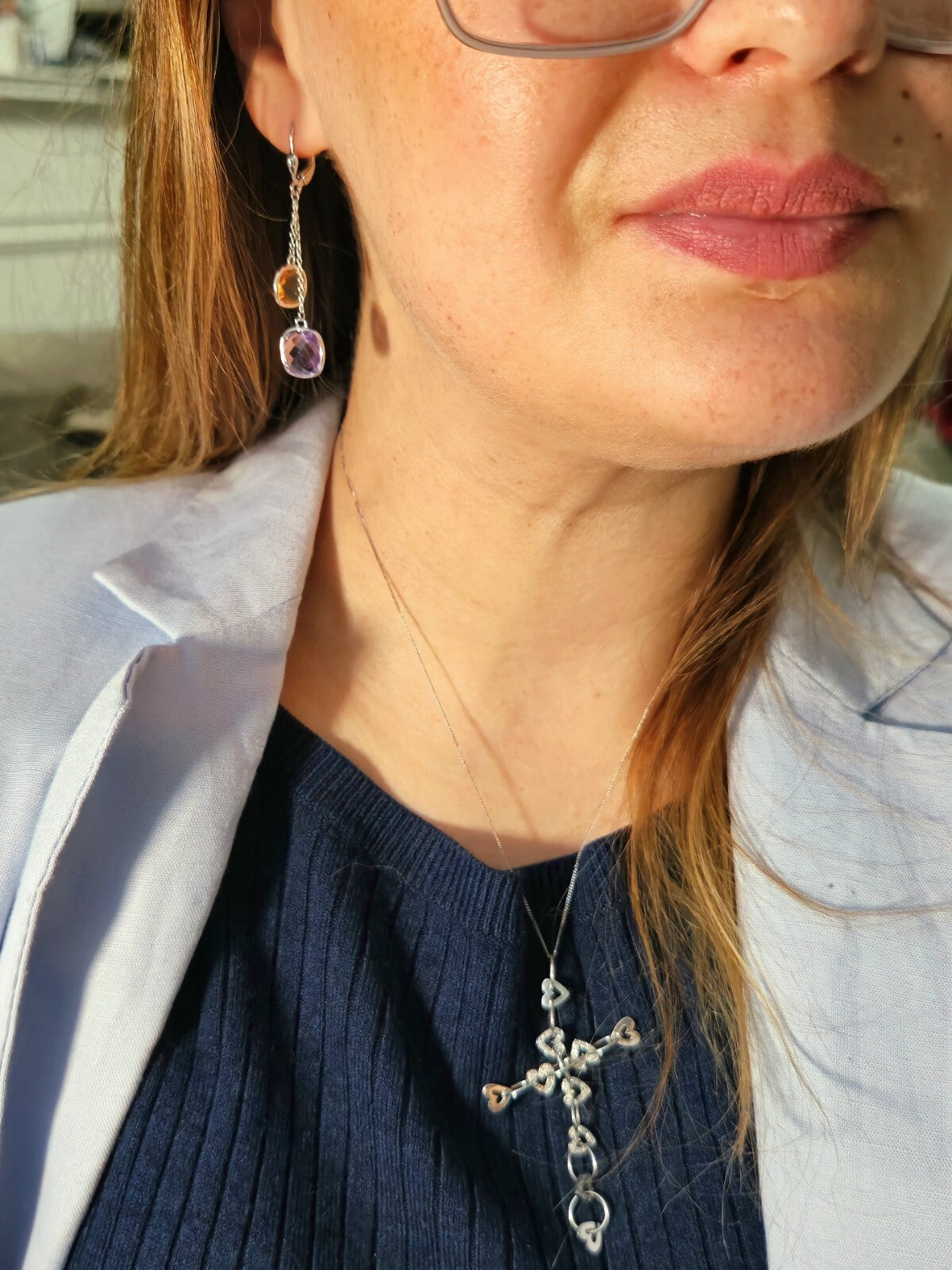 New 9ct White Gold Drop Earrings Amethyst and Citrine Big Stones Dangling Dress