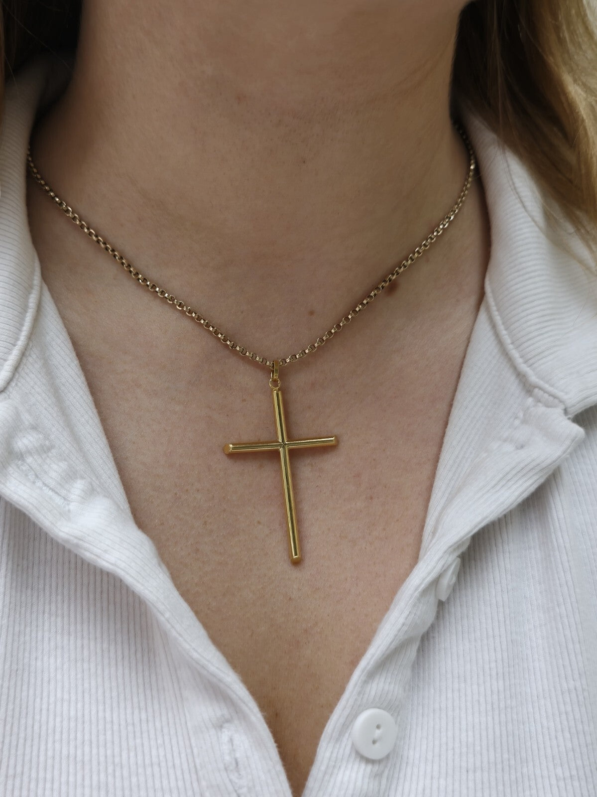 New Solid 9ct Yellow Gold Plain Cross Simple Pendant 55mm x 30mm Hallmarked