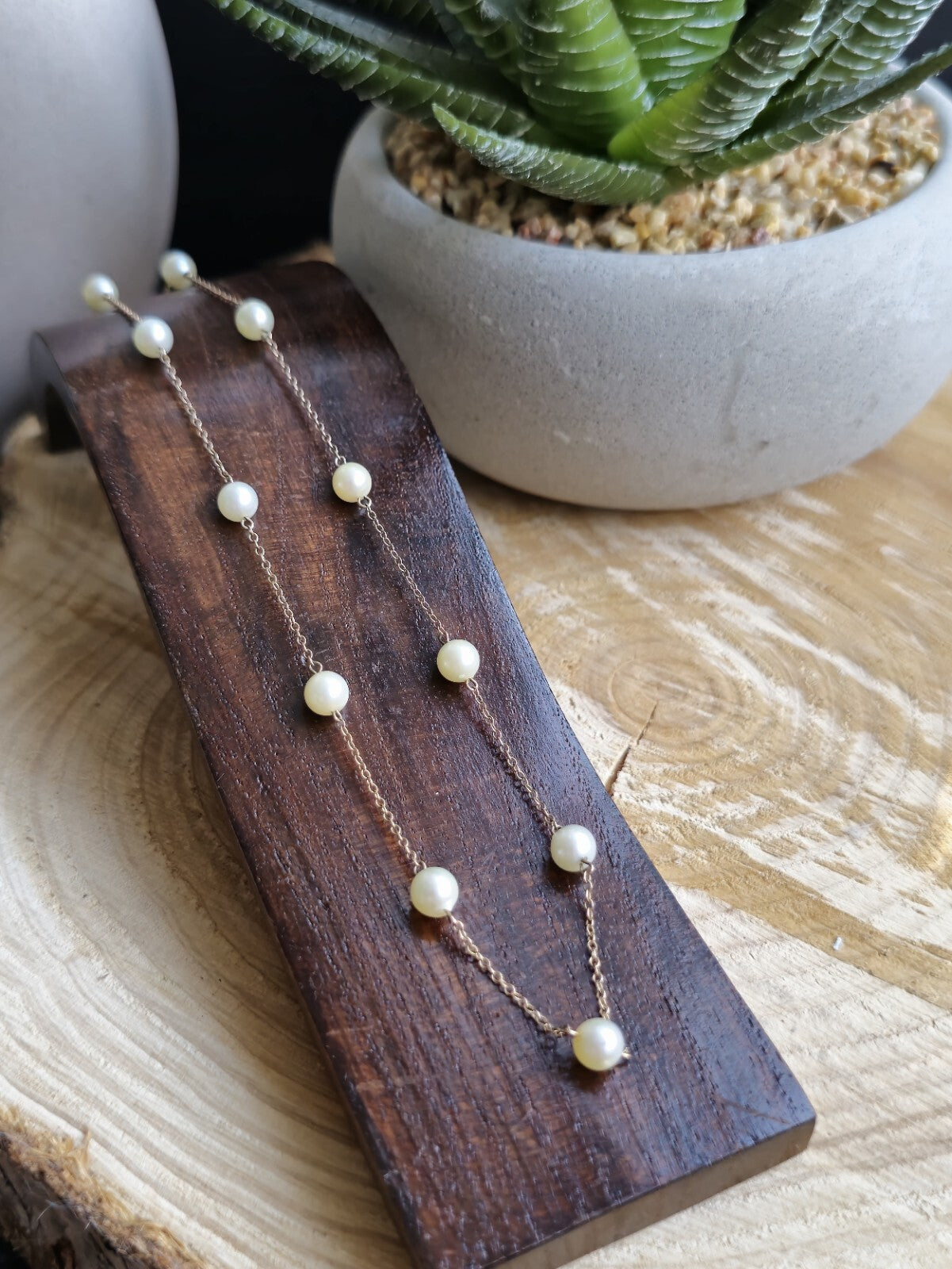 9K Yellow Gold Bars And Natural Cultured Pearls 17inch Fashion Necklace