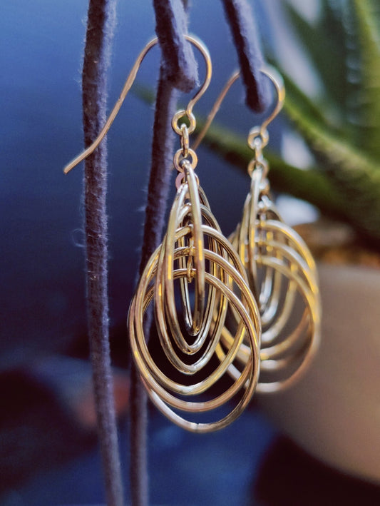 NEW 9ct Sold Yellow Gold Drop Dangling Earrings Fancy Twisted Circles