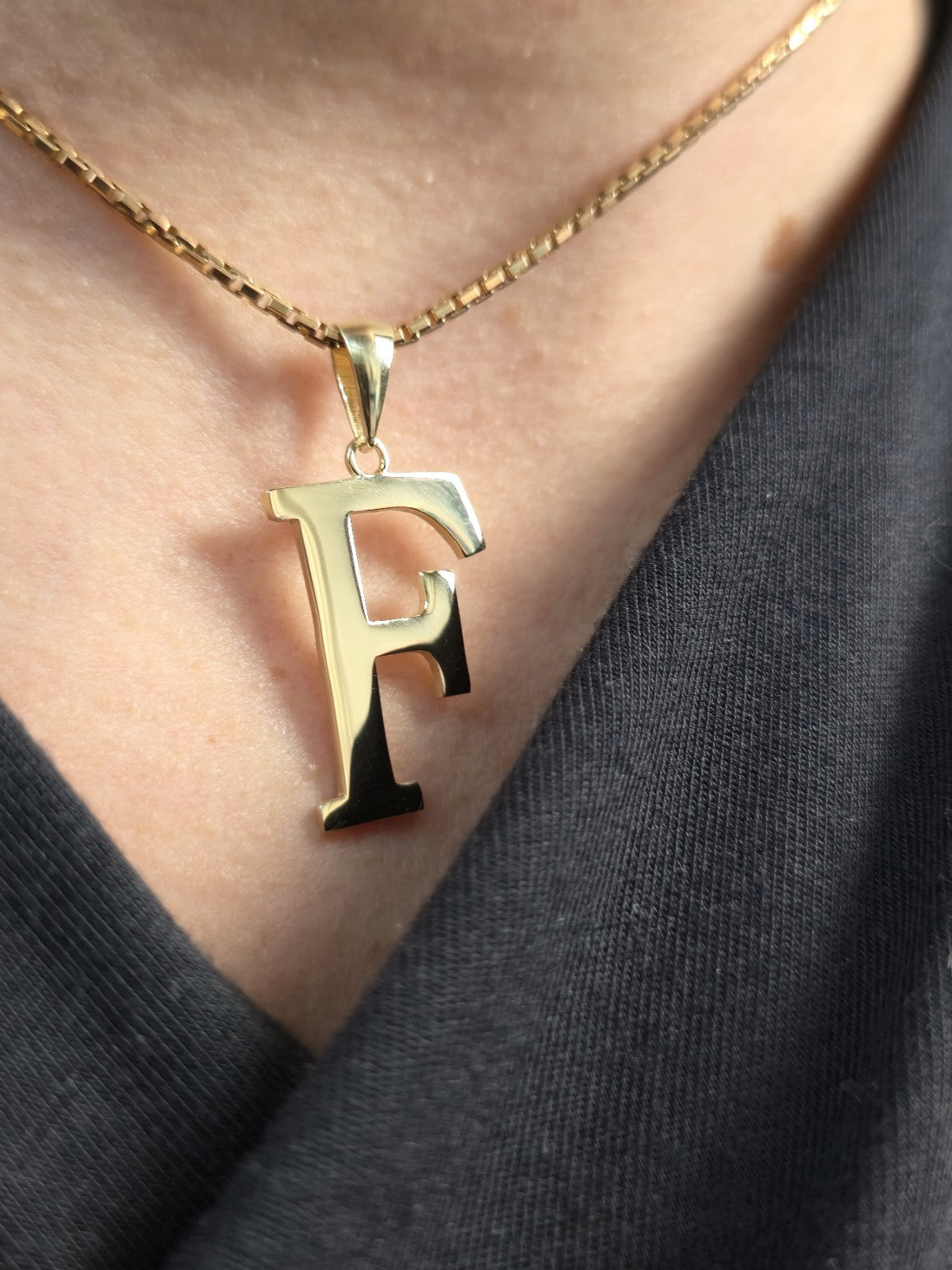 New Solid 9K Yellow Gold Initial Letter F Pendant Personalised 32mm Hallmarked