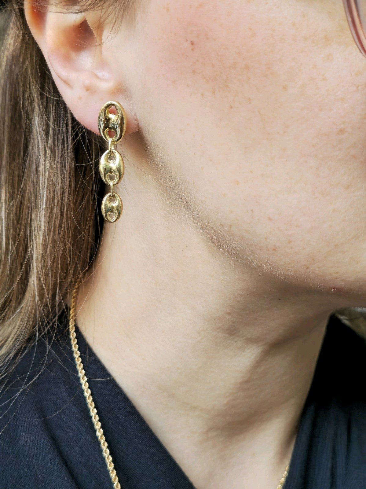 New 9ct Yellow Gold Puffed Graduated Bean Drop Earrings Anchor Chunky Drops 40mm