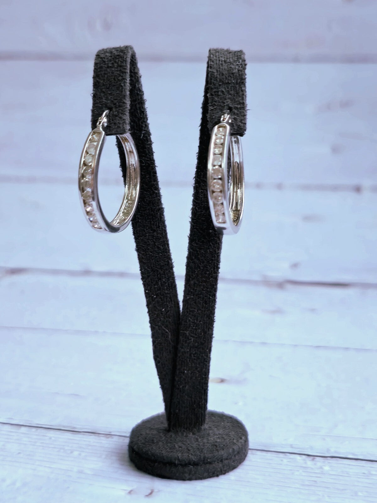 9K White Gold Hoop Diamond Earrings 0.50ct 25mm Diameter 6.20g Hallmarked Hoops