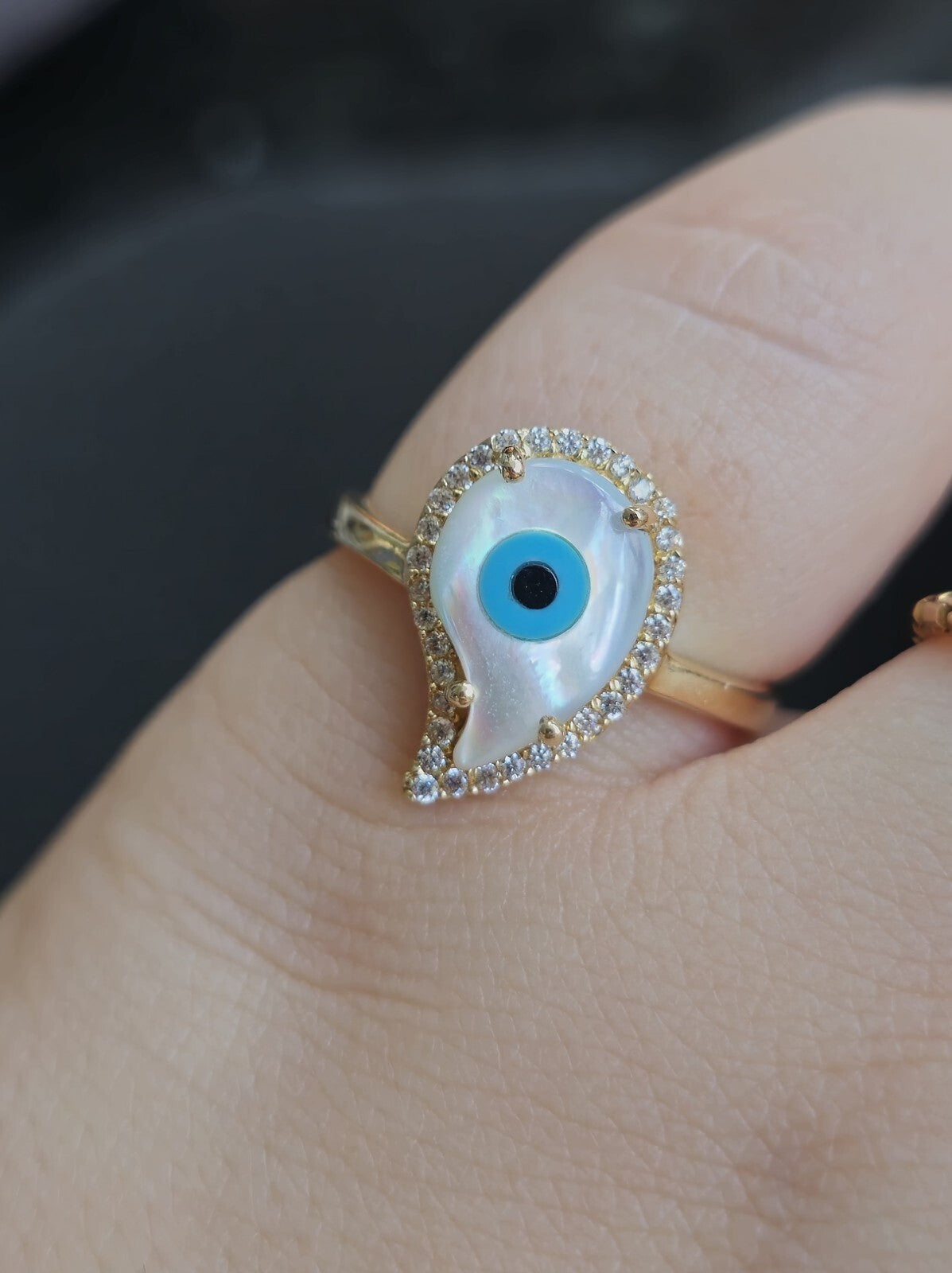 14k Yellow Gold Evil Eye Set of Ring and Earrings English Clasp