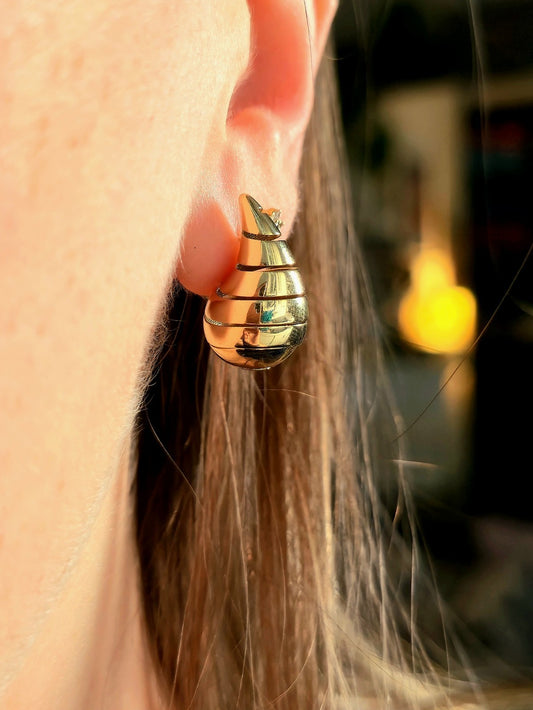 New 9k Yellow Gold Fashion Waterdrop Open Studs Drop Earrings Bottega Chunky