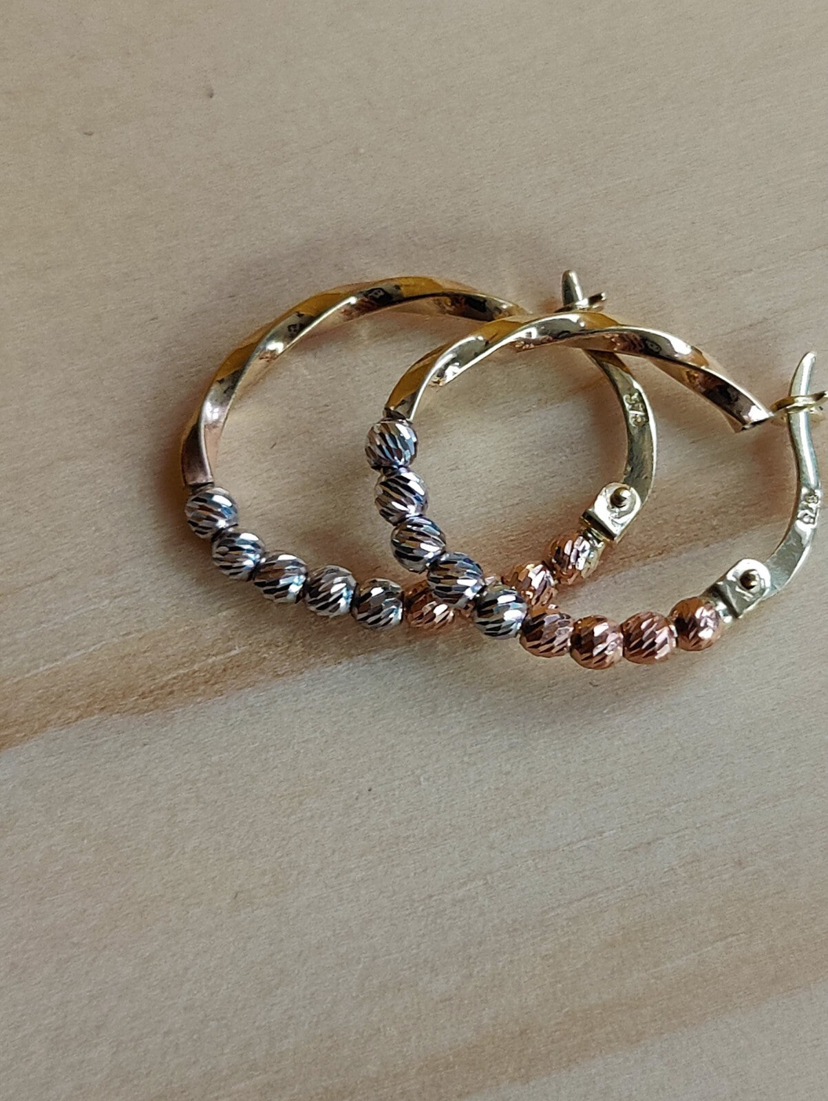 Oval 9ct Yellow/White/Rose Gold Huggies Trinity Three Colour Diamond Cut