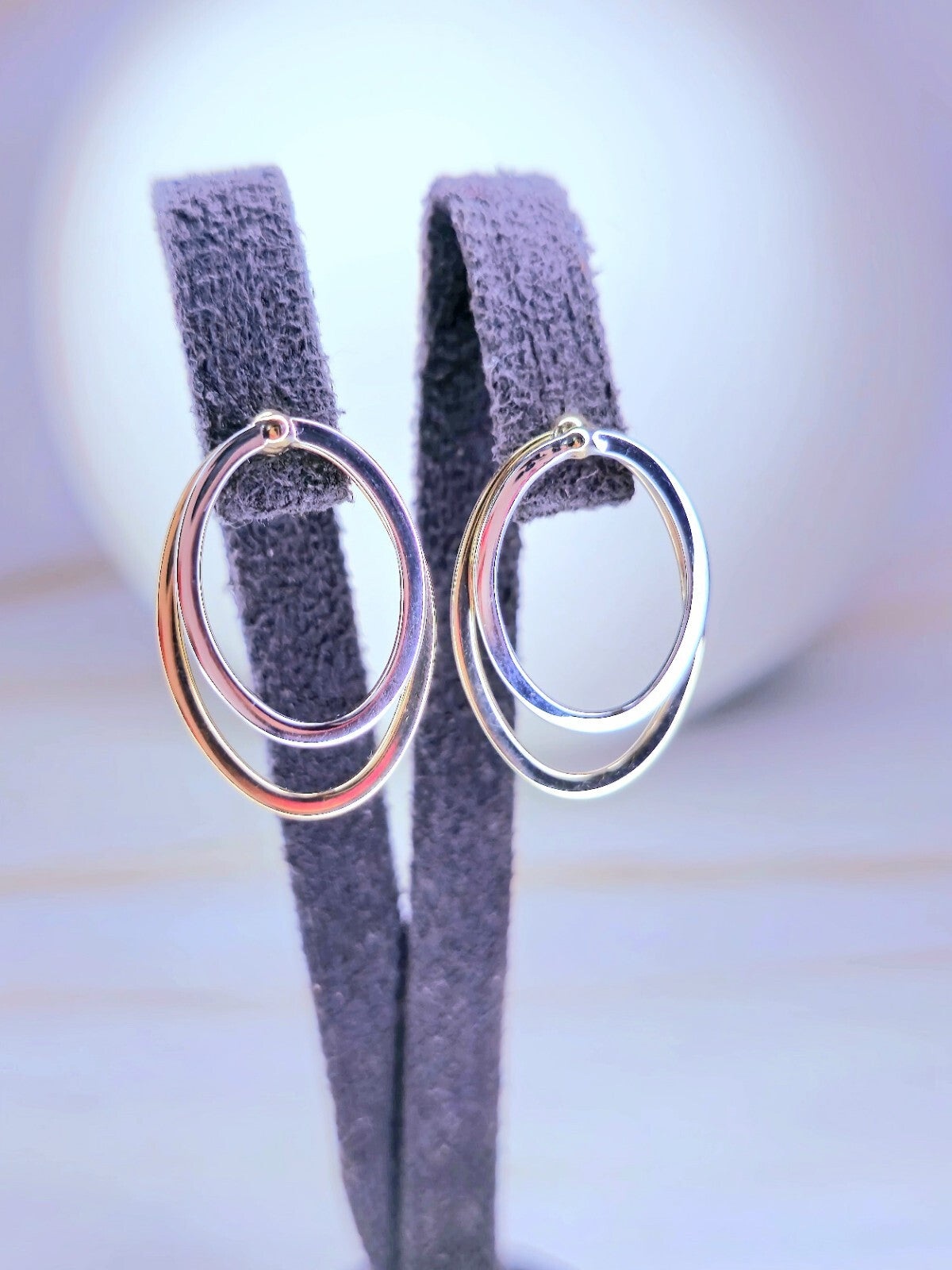 Solid 9ct Yellow/White Gold Oval Shape Stud Earrings Two Ways Studs Removable